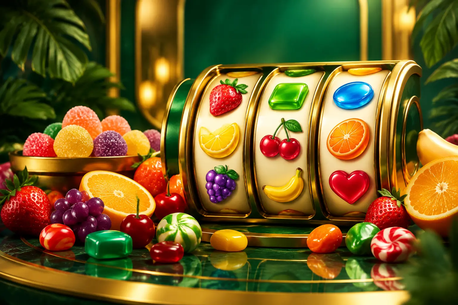 Permen berwarna pada komposisi gulungan slot