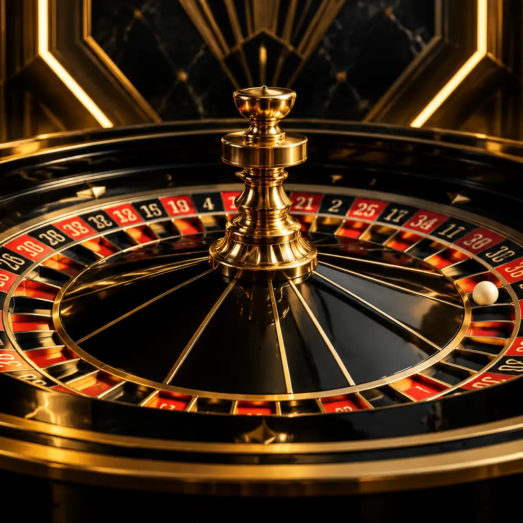 Roda roulette bergaya art deco dengan cahaya emas